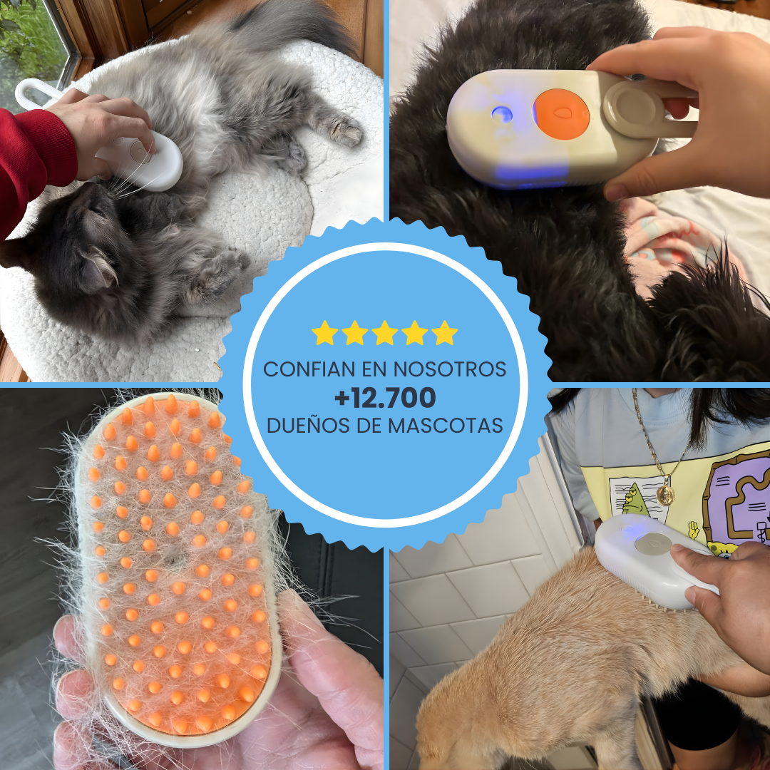 Cepillo a Vapor 3 en 1 para Mascotas – Menos Pelo, Menos Alergias